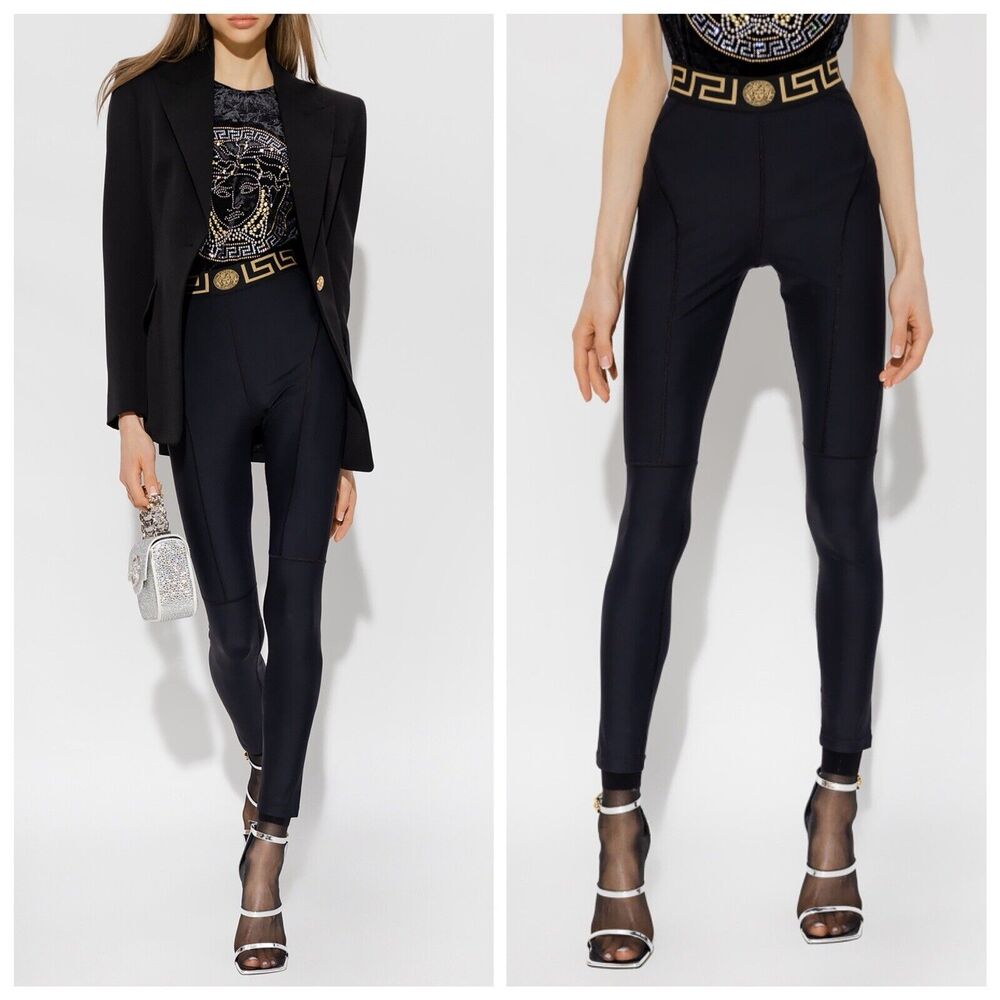 Versace Greca Leggings Size XS Black Medusa Stretch Waist Training NWT $525